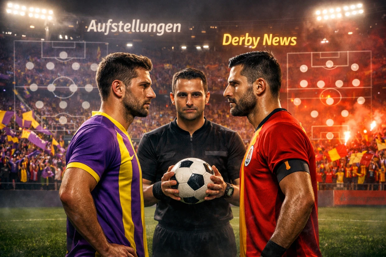 Eyüpspor gegen Galatasaray Derby unter Flutlicht mit intensiver Stadionatmosphäre und Fans.