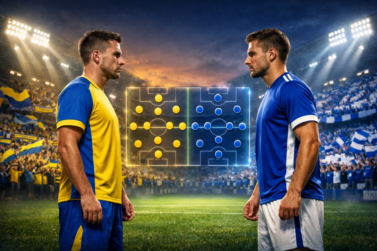 Dramatische Stadionkulisse vor Anpfiff zwischen Lok Leipzig und Schalke 04 bei Abendlicht.