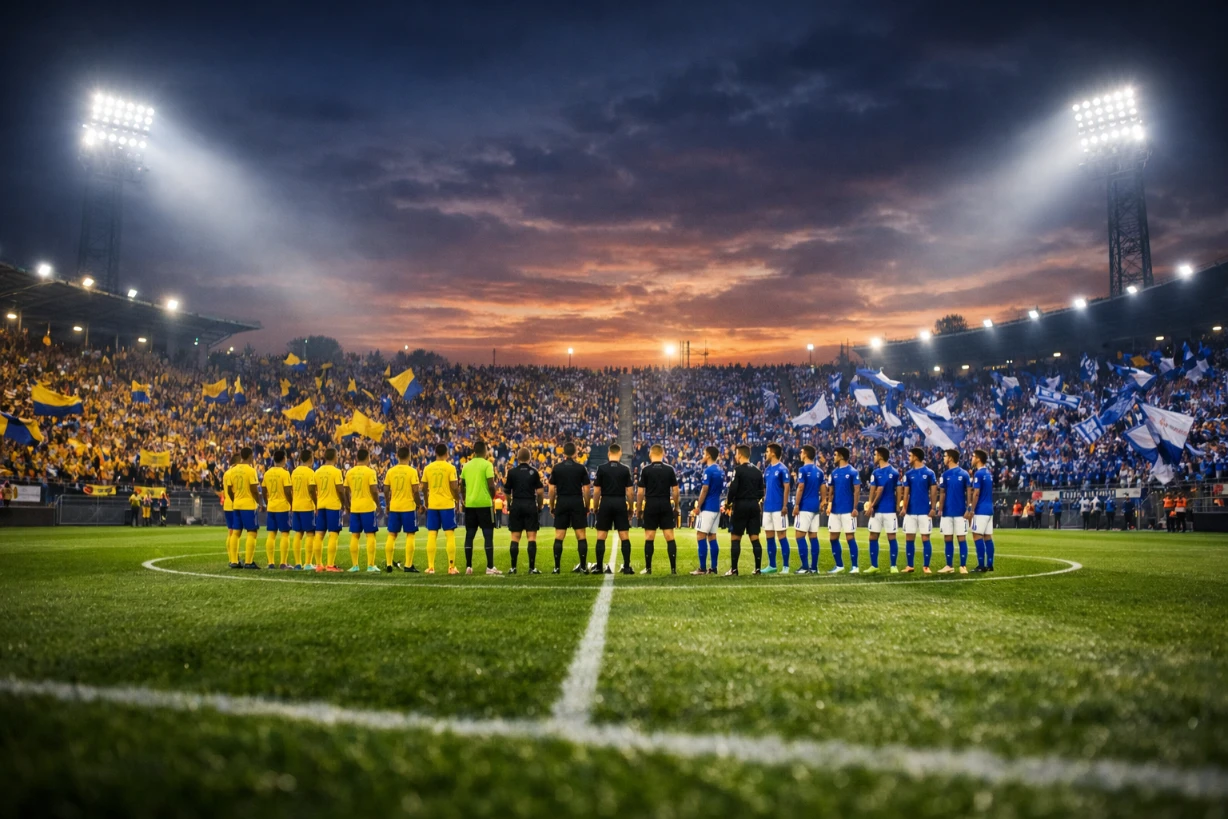 Flutlichtspiel Lok Leipzig gegen Schalke 04 mit vollen Rängen und intensiver Atmosphäre.