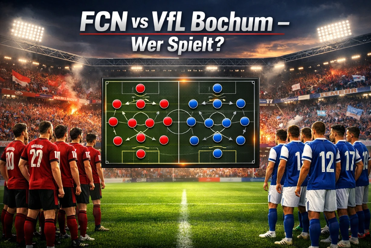 Spielvorschau FC Nürnberg gegen VfL Bochum mit Aufstellungen im Stadion unter Flutlicht.