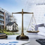 Modernes Editorialbild zur Immobilienrecht-Reform in Deutschland Haus Waage und Gesetzesdokumenten.