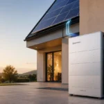 Modernes Wohnhaus mit Solaranlage und Batteriespeicher für effiziente Nutzung von Solarstrom.