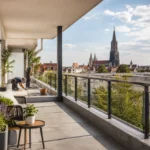 Modern sanierter Balkon in Ulm mit Glasgeländer, Pflanzen und heller Wohnatmosphäre.