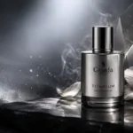 Eleganter Gisada Titanium Flakon auf dunkler Steinfläche mit silbernem Nebel und Luxuslicht.
