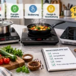Drei mobile Induktionsplatten im Test mit Töpfen, Pfanne und Vergleich zu Leistung und Bedienung.