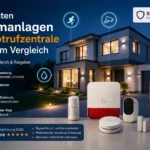 Moderne Alarmanlage mit Notrufzentrale für Einbruch-, Brand- und Wasserschutz im Smart Home 2026.