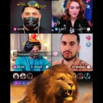 TikTok-LIVE mit vier Creatorn, virtuellen Geschenken, Zuschauerzahlen und einem großen Löwen als Animation im Vordergrund.